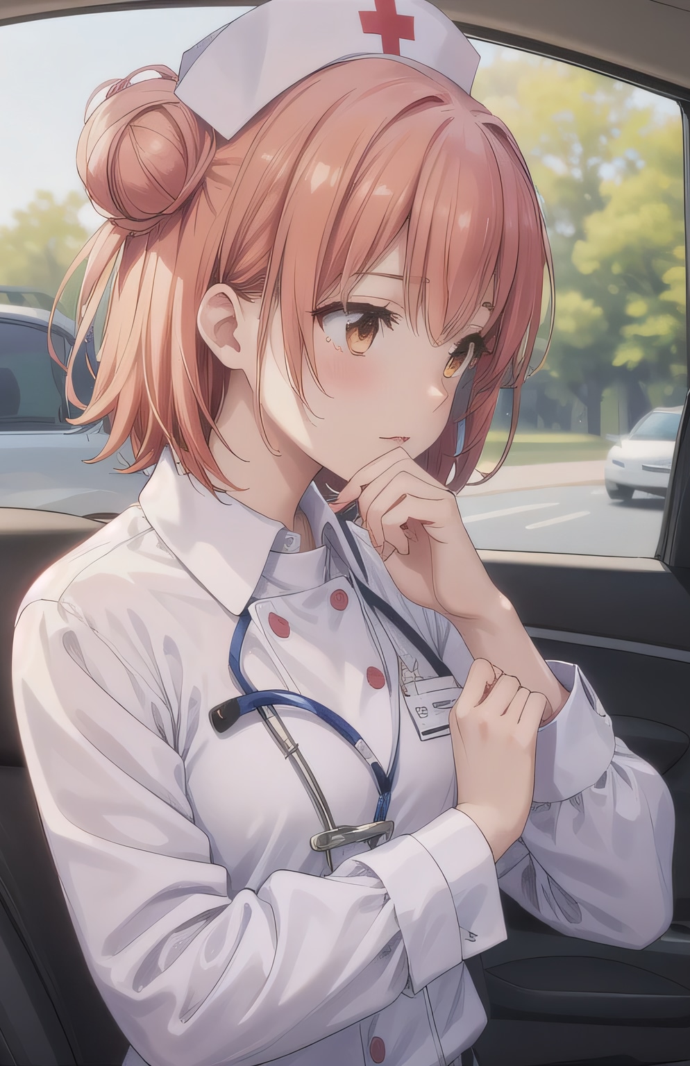 茶髪シニヨンで車内の少女 | の人気AIイラスト・グラビア