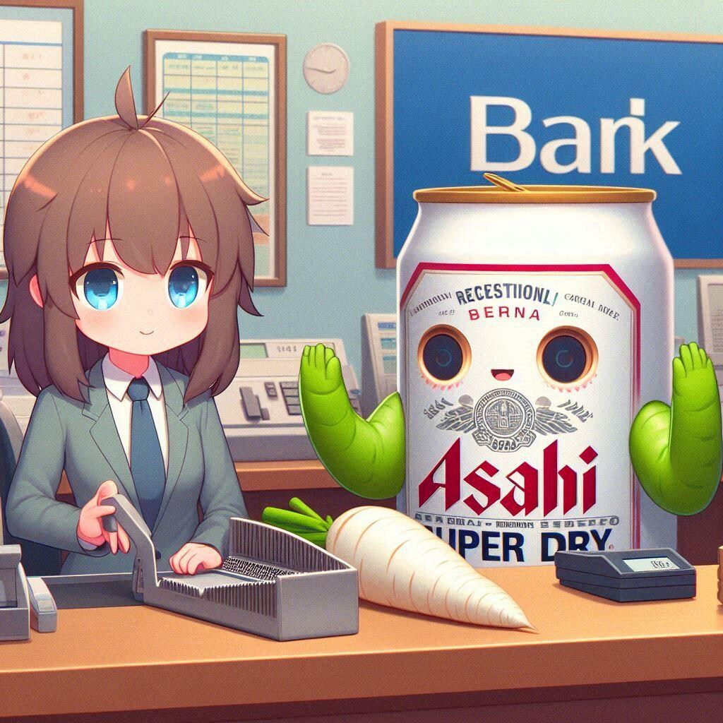 銀行でたくさんおろそうとしているビールと小さな女の子