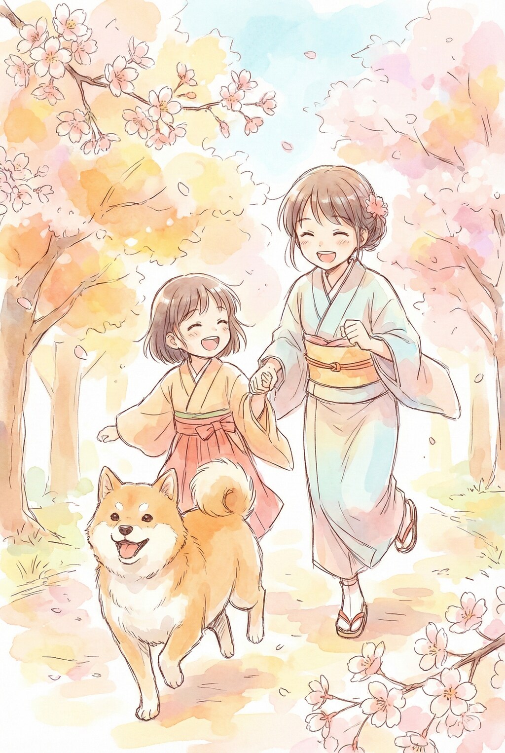 美少女姉妹と柴犬🐶