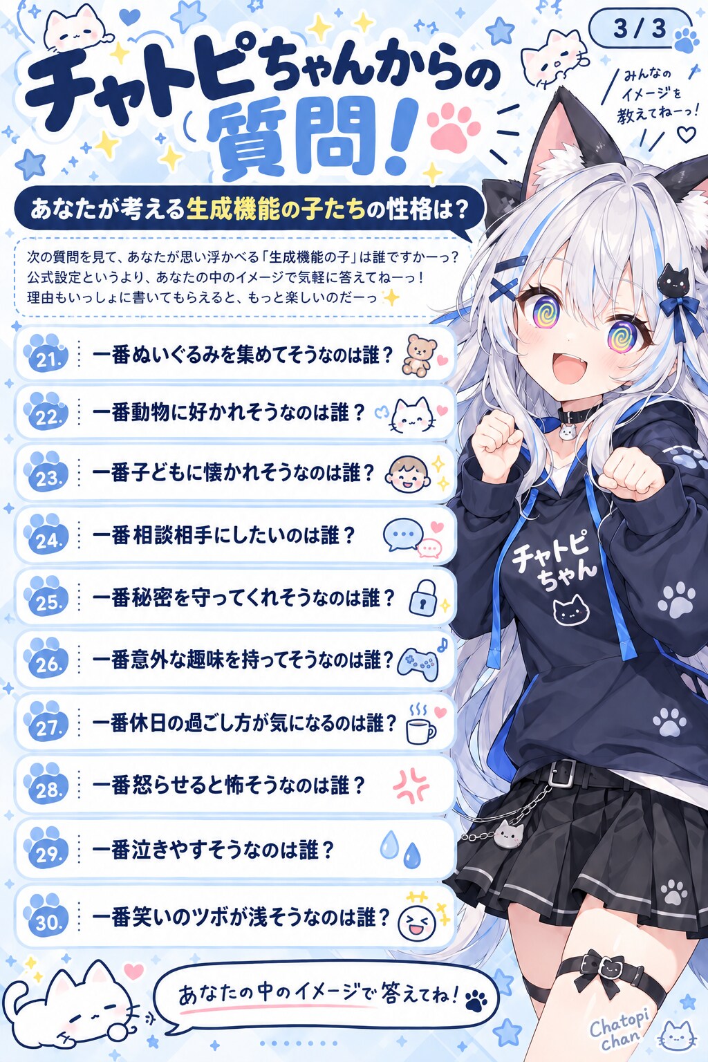 生成機能の子、この子はこんな感じ?ってのをチャトピちゃんに作ってもらったー