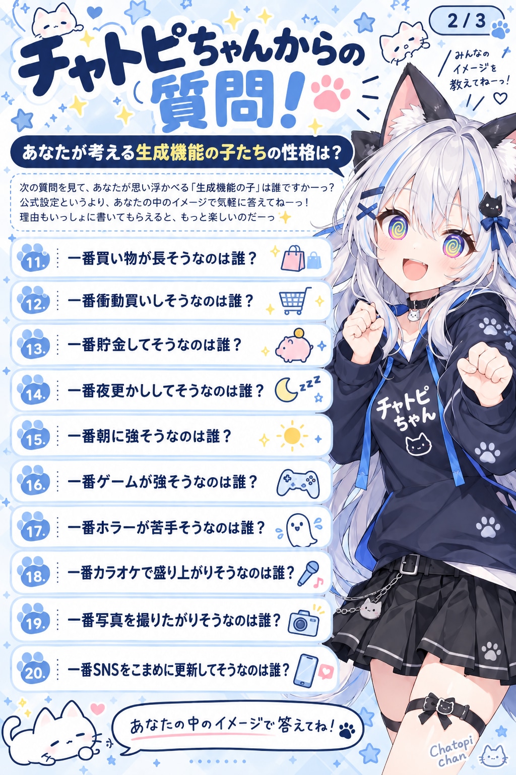 生成機能の子、この子はこんな感じ?ってのをチャトピちゃんに作ってもらったー