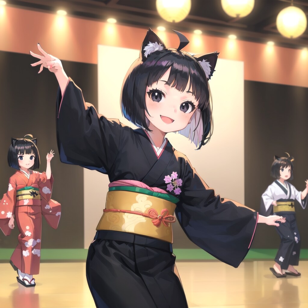 着物で踊る猫娘達