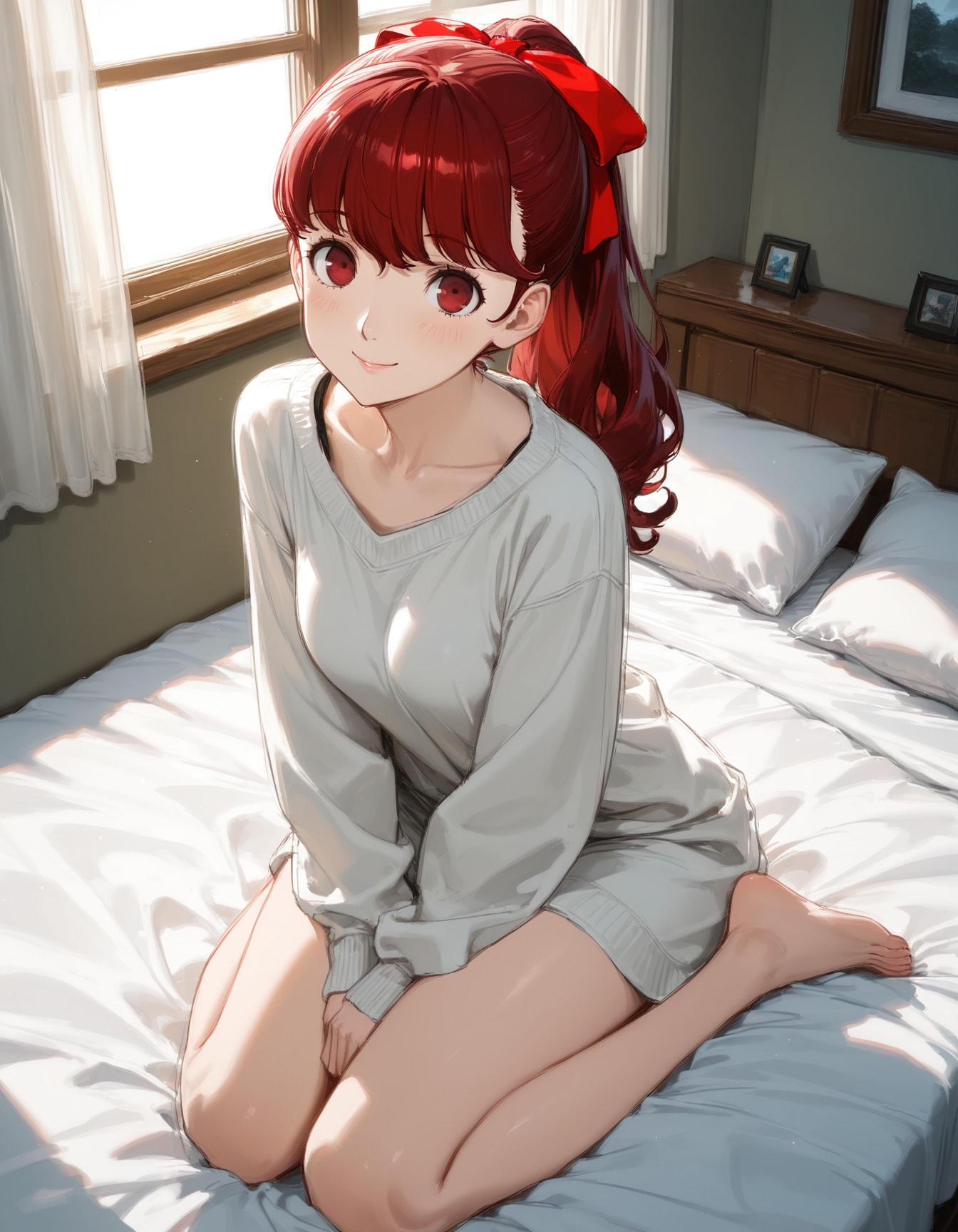 芳澤かすみがベッドに座る | の人気AIイラスト・グラビア