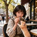 Sunlit Whispers: A Girl and Her Furry Friend 4枚目