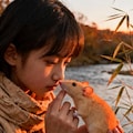 Sunlit Whispers: A Girl and Her Furry Friend 2枚目