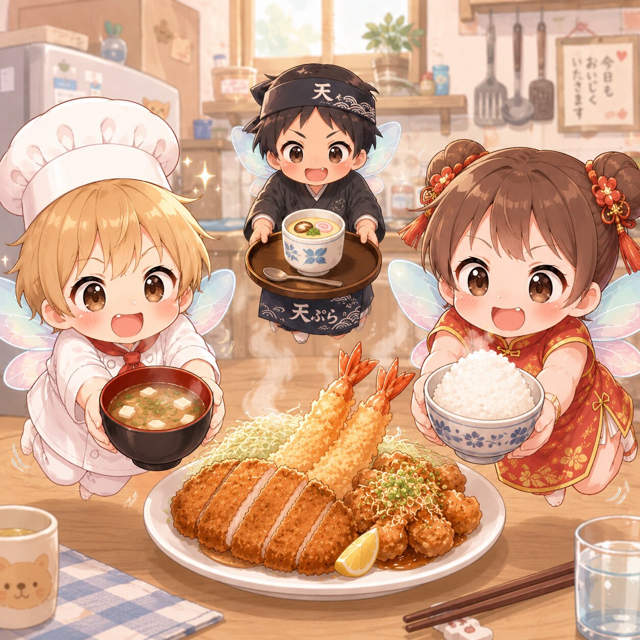「「「御主人、妖精の扱いをわかってるね。」」」「ごはんどうぞ～」「おみそしるどうぞ～」「ちゃわんむしどうぞ～」