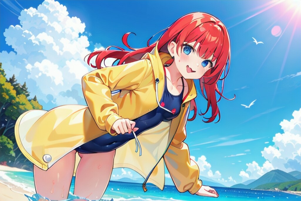 夏だ！海水浴だ！スク水レインコートだッ！！！！な日常