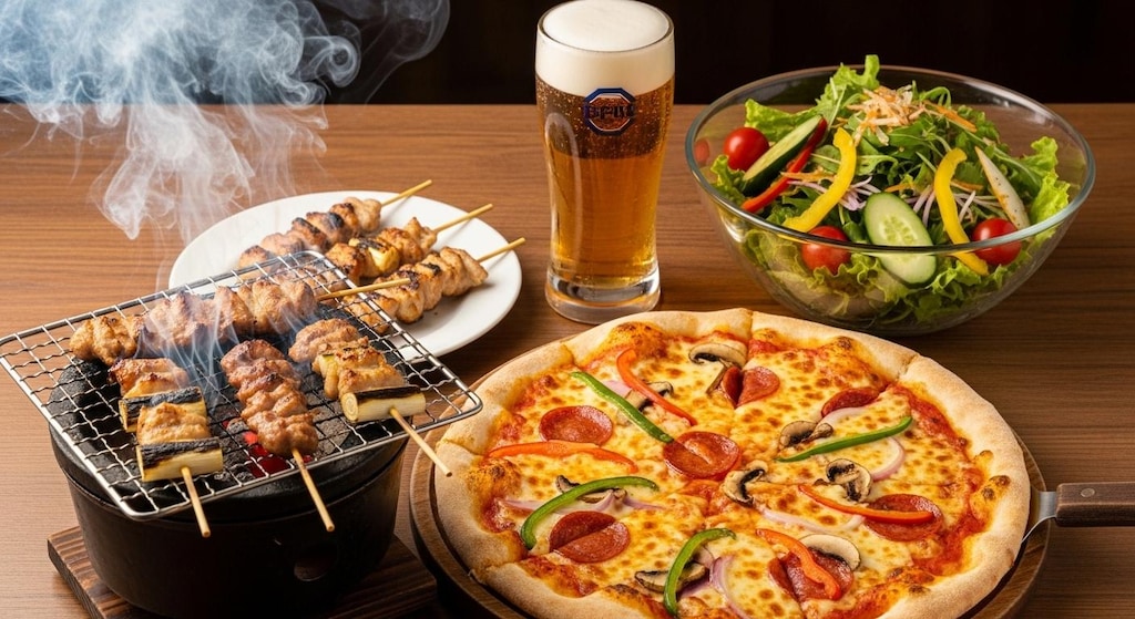 摩訶不思議食堂の焼き鳥とピザの連休セット