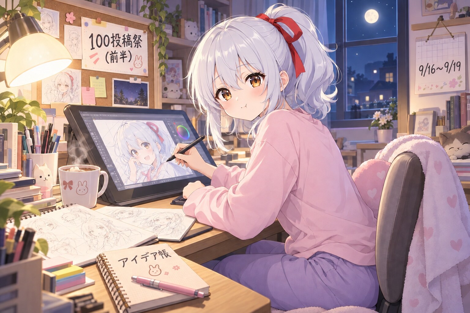 エル「目標っ！100投稿っ！・・・眠いぃ」 | の人気AIイラスト・グラビア
