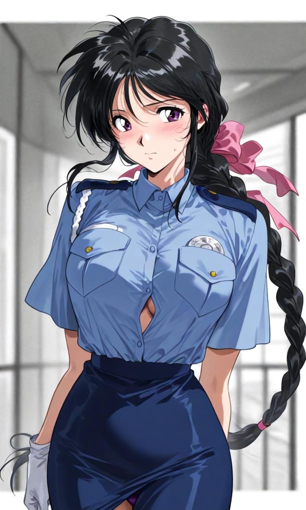 黒髪の警察官女性