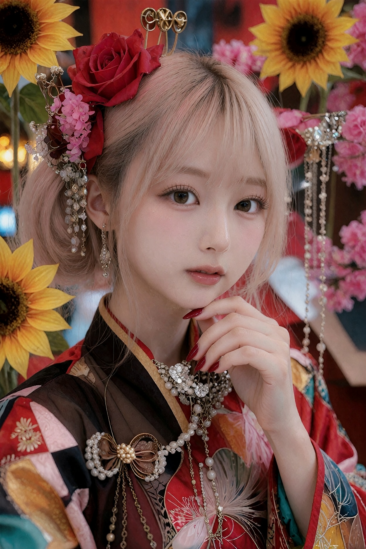 ヒマワリと着物
