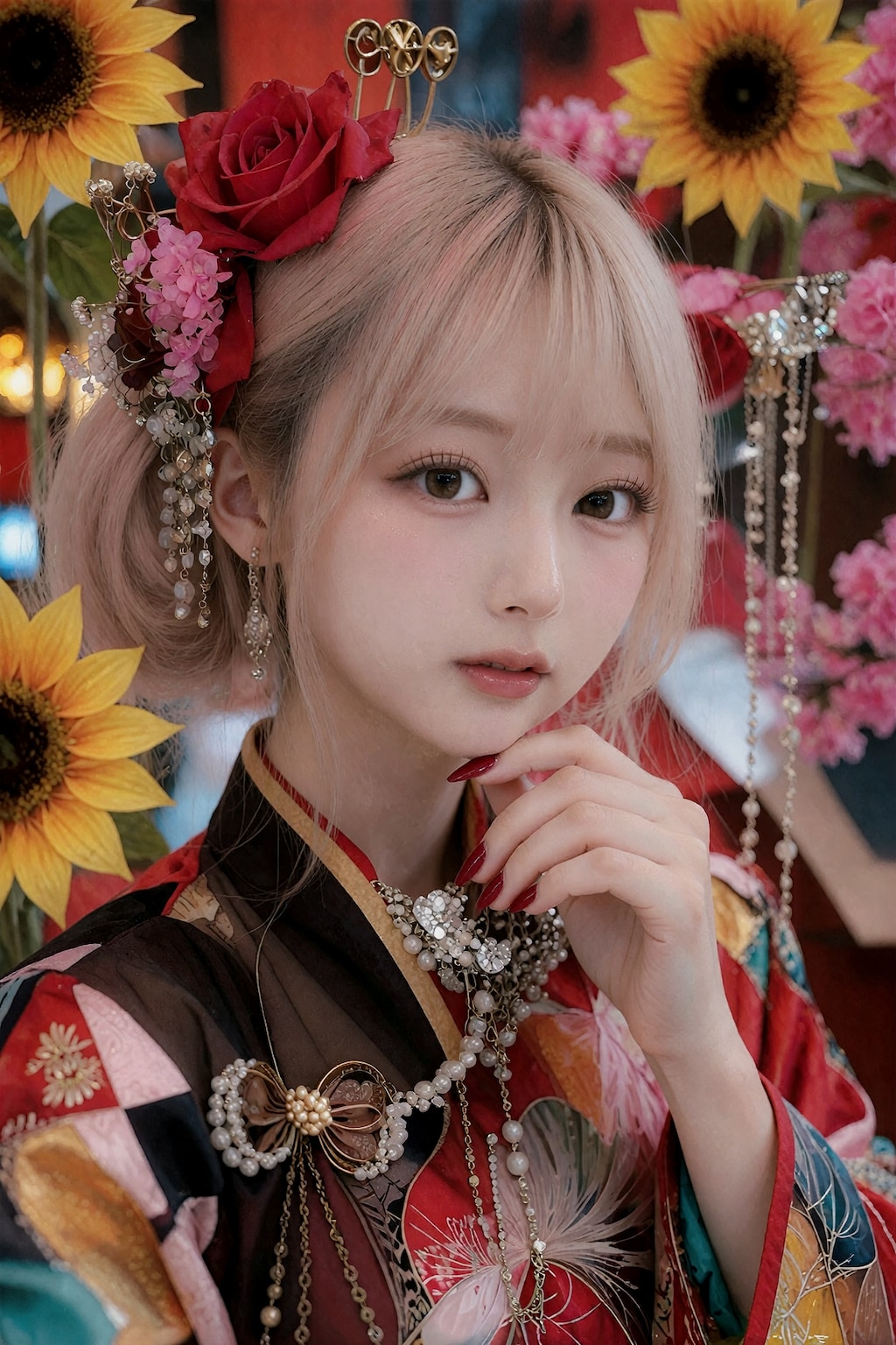 ヒマワリと着物