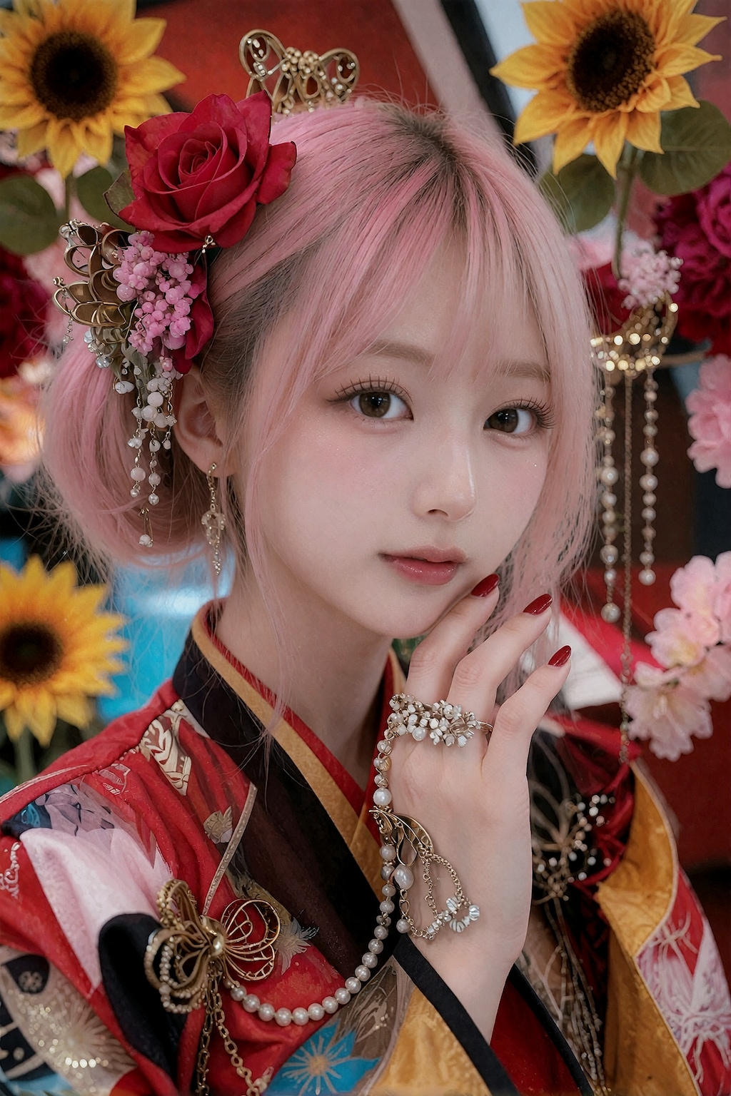 ヒマワリと着物