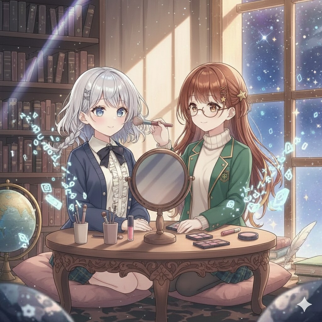 ジェミニちゃまにお化粧をするエミリちゃま