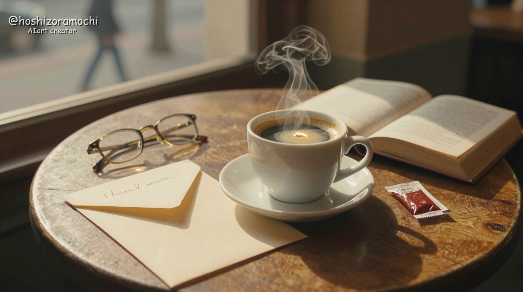 窓際のコーヒーカップと舞い散る手紙 | の人気AIイラスト・グラビア