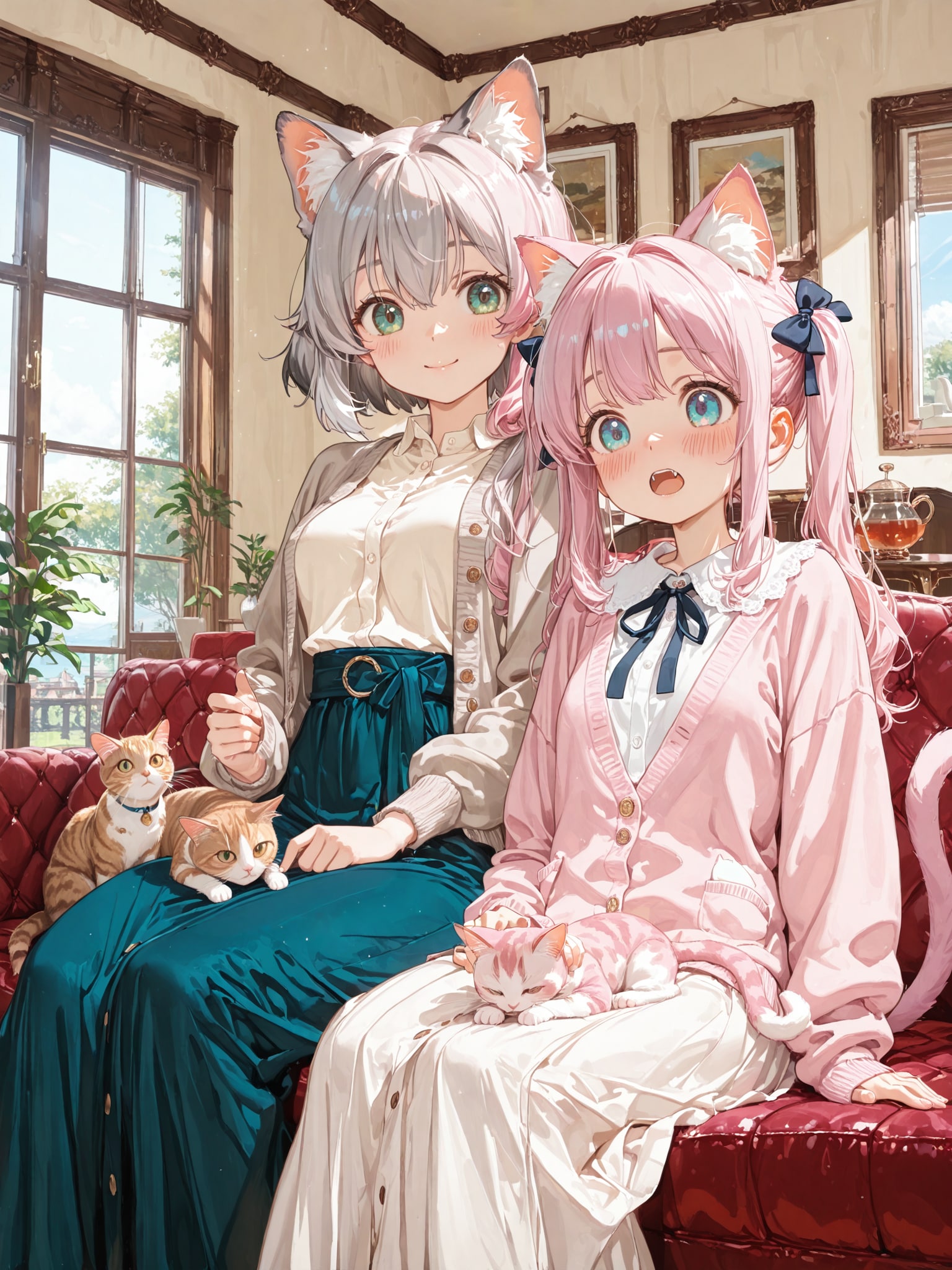灰猫さんと猫耳ピンクちゃん | の人気AIイラスト・グラビア