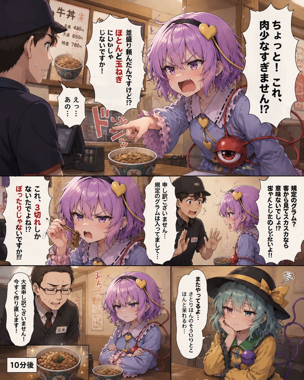牛丼屋にクレームを入れるさとりちゃん