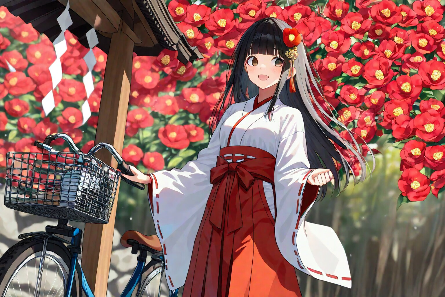 黒髪ロングで巫女服の少女９ | の人気AIイラスト・グラビア