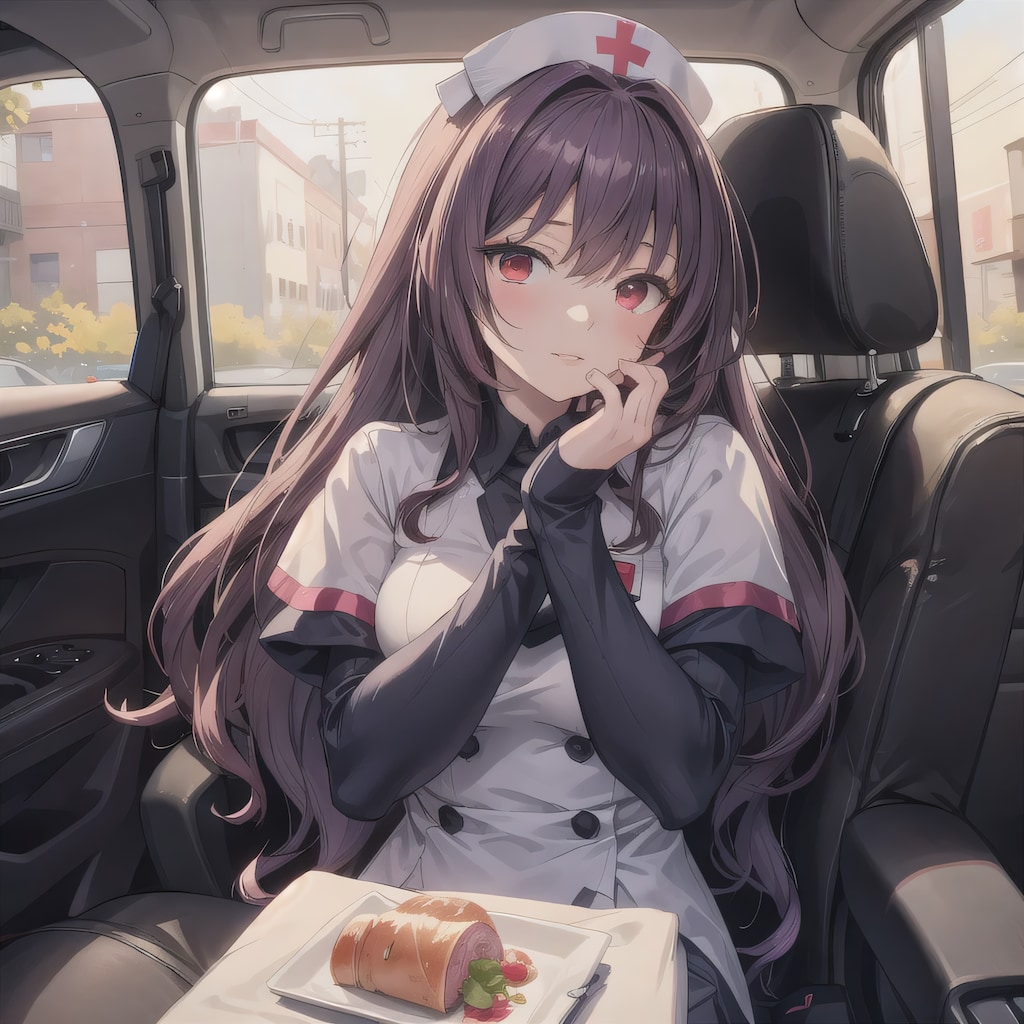 茶髪ロングで車内の少女