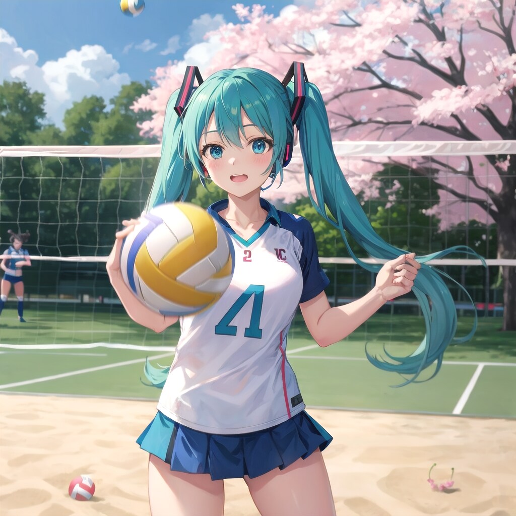 バレーボールしているミク