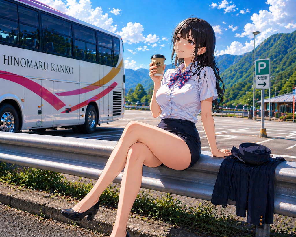 休憩中（バスガイドさん）
