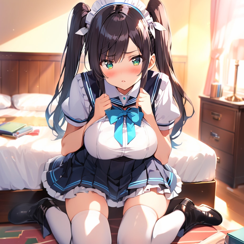 ツインテールに照れる女の子