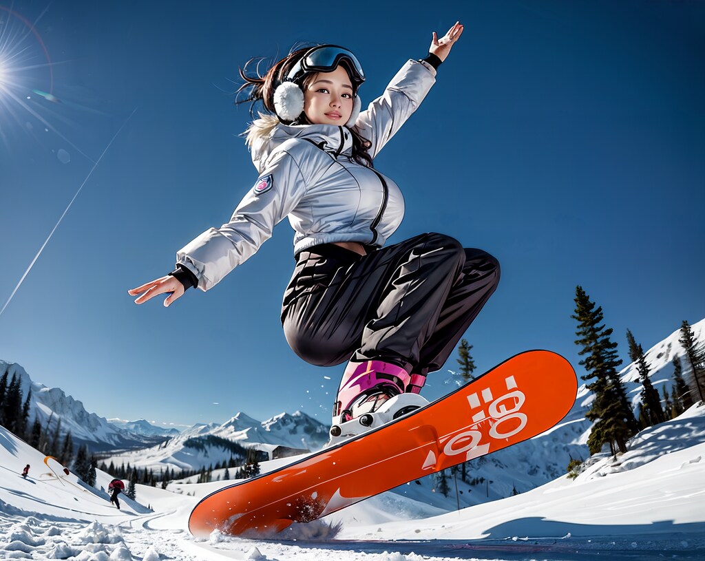 隣のお姉さんスノーボードで回転に挑戦