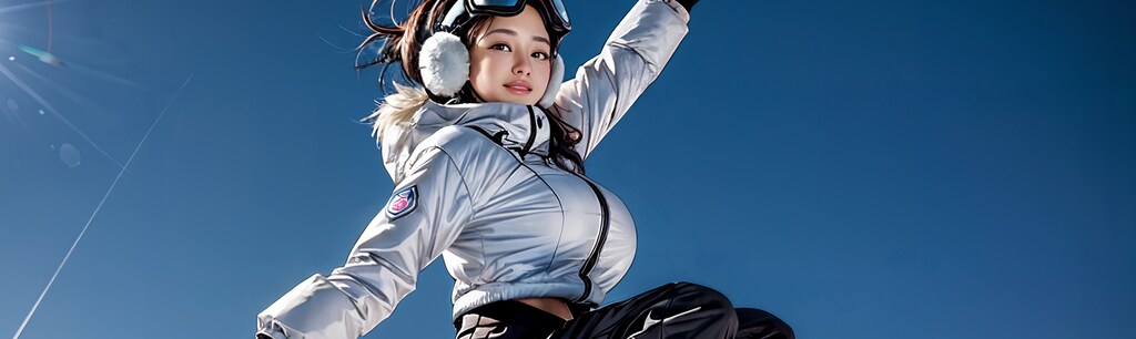 隣のお姉さんスノーボードで回転に挑戦