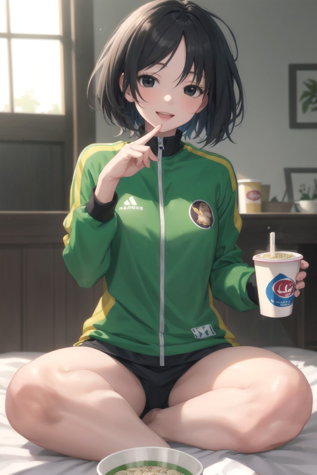 ベッドの上で飯