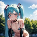 初音ミクです。028_ビキニで公園_『…もう勘弁してください。許して…。』（イラスト風） 3枚目