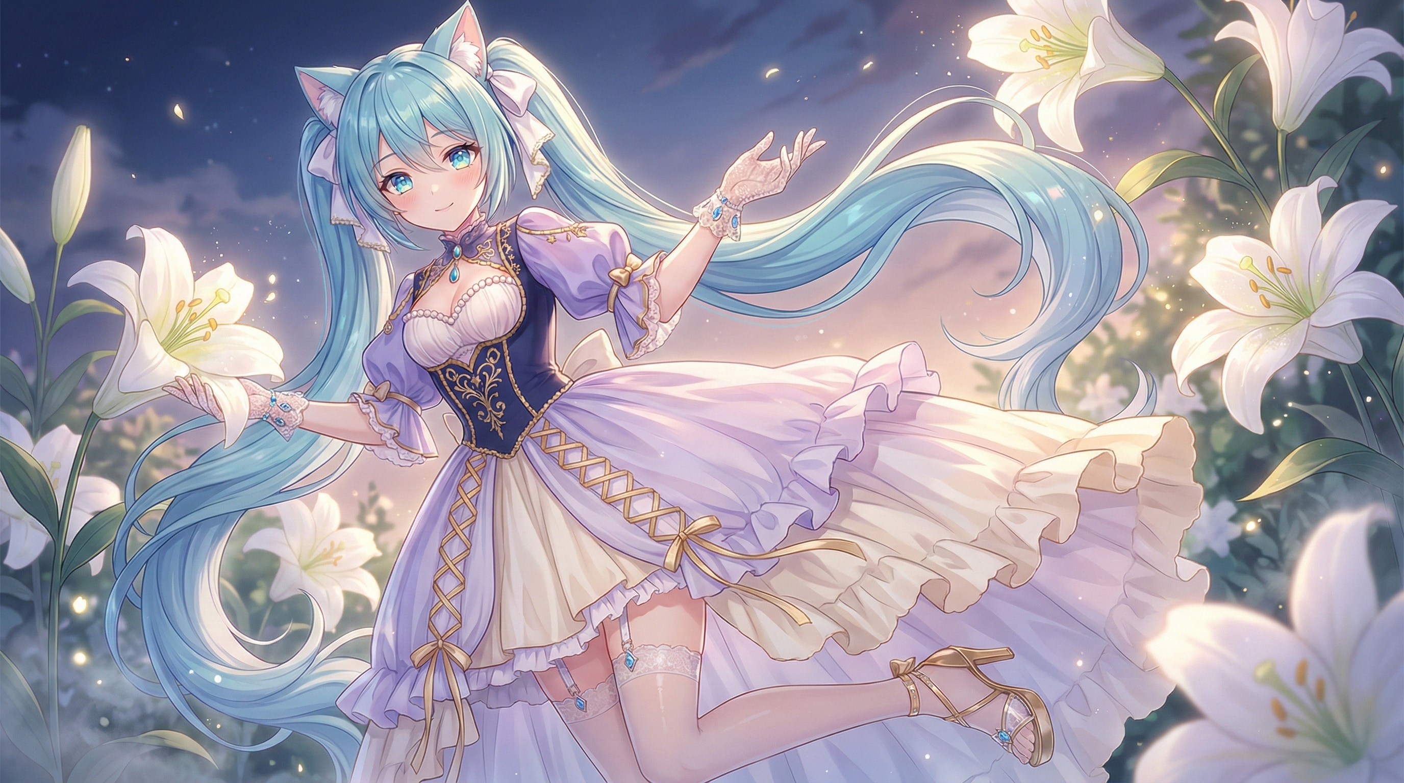 蒼百合の幻想 ～瑠璃猫耳と花の秘め語り～ | の人気AIイラスト・グラビア