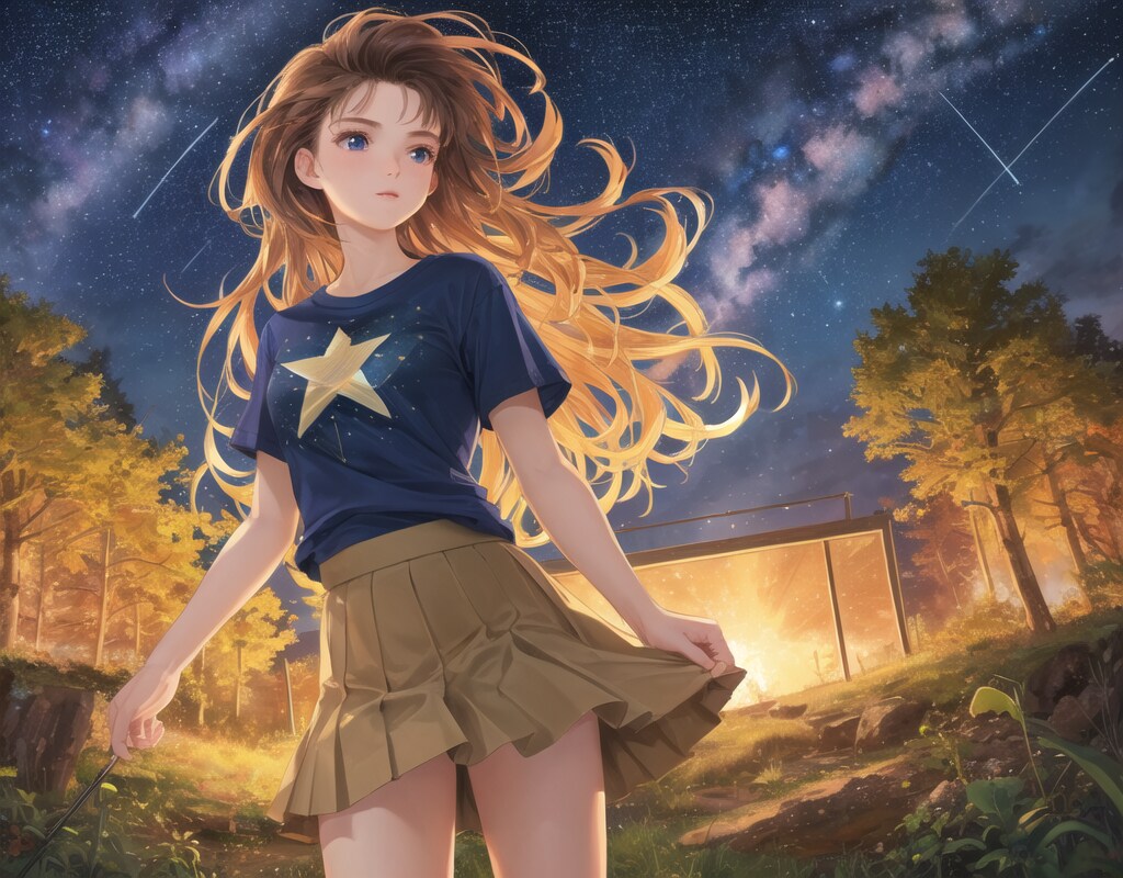 星を眺める少女