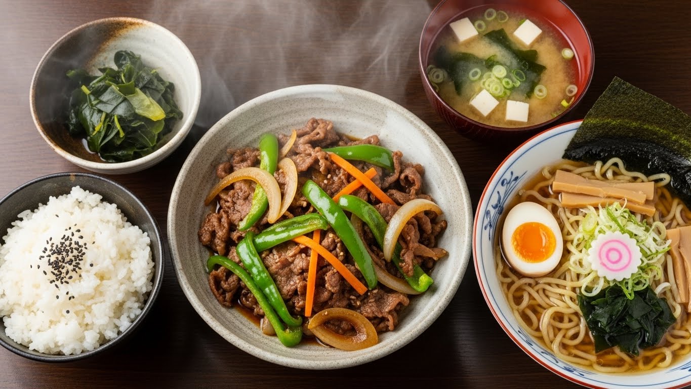 摩訶不思議食堂の青椒肉絲とラーメンのセットメニュー | の人気AIイラスト・グラビア