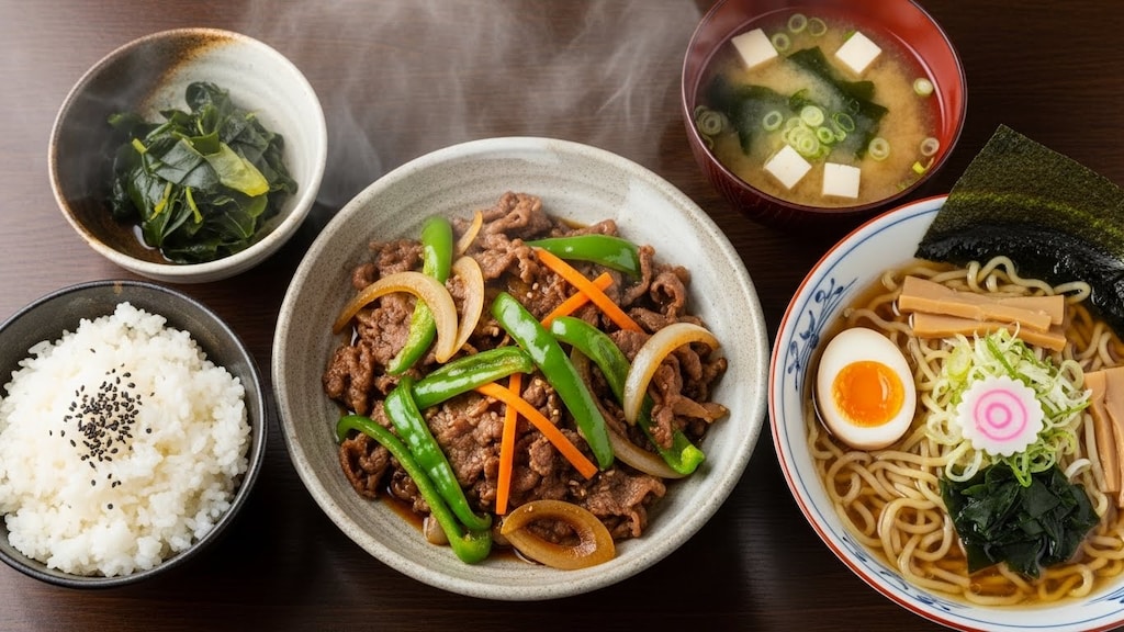 摩訶不思議食堂の青椒肉絲とラーメンのセットメニュー