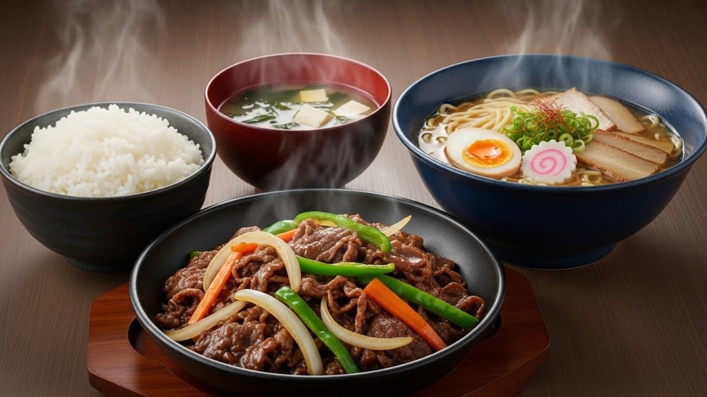 摩訶不思議食堂の青椒肉絲とラーメンのセットメニュー