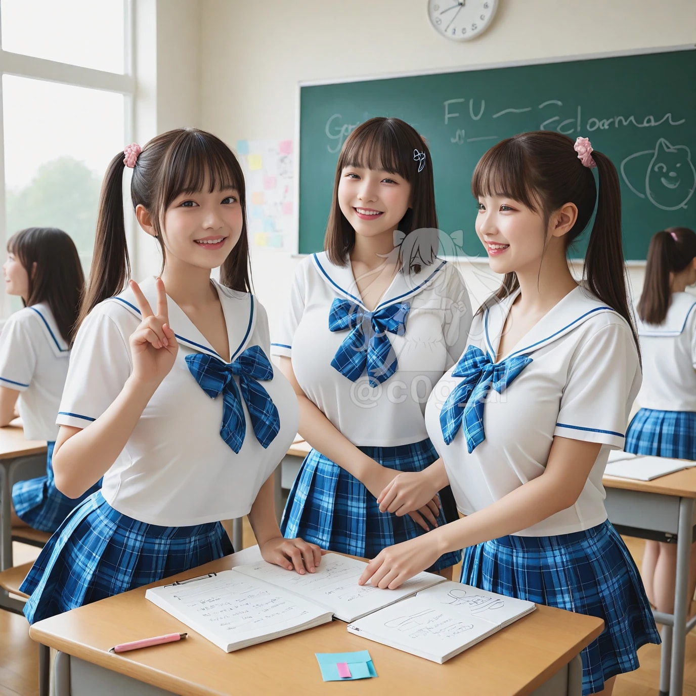 ミニスカセーラー服×巨乳x複数人 | の人気AIイラスト・グラビア
