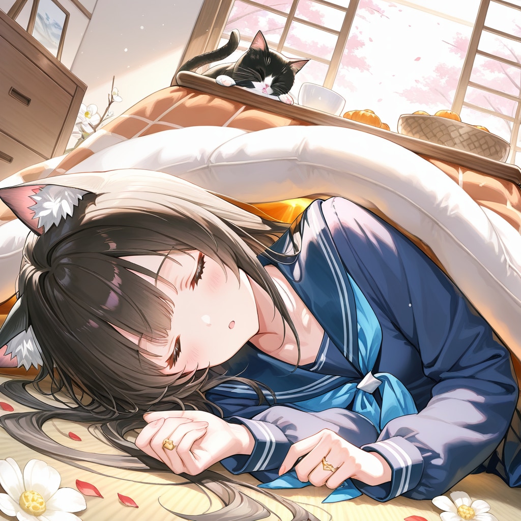 猫耳と炬燵と猫