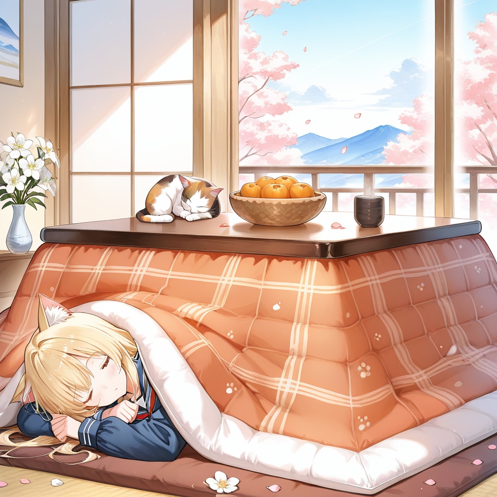 猫耳と炬燵と猫