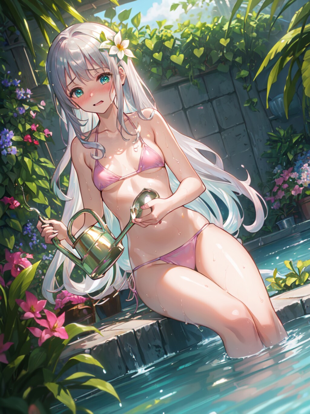 お庭に水やりしてきます。