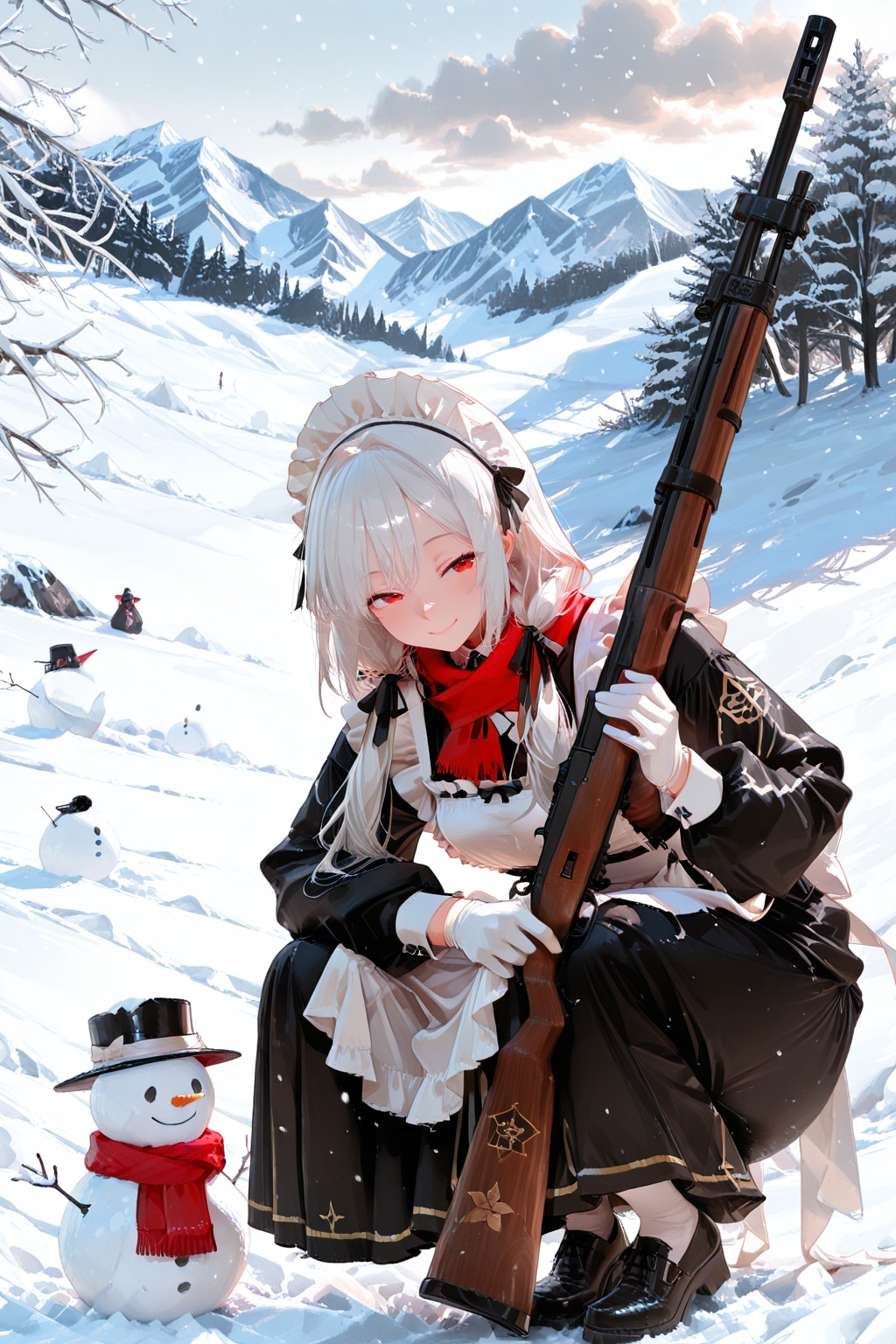 行軍中に雪遊びするメイドさん