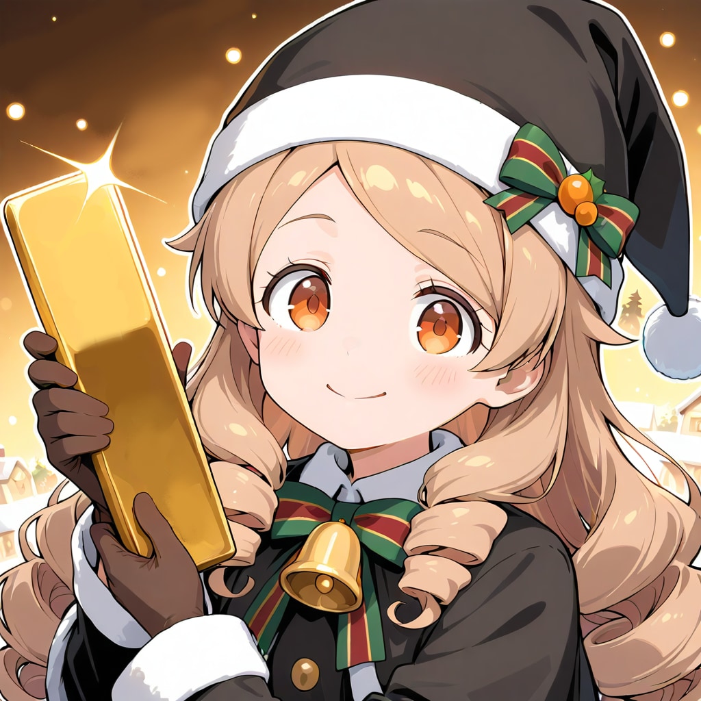 金の延べ棒をくれるダークサンタ系女子 | の人気AIイラスト・グラビア