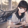 夕日差し込む図書室でお勉強 3枚目
