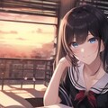 夕日差し込む図書室でお勉強 2枚目
