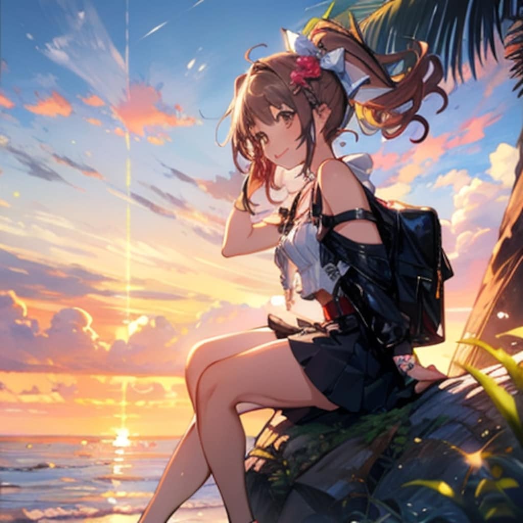 夕焼け空を見ながら休むJKさん