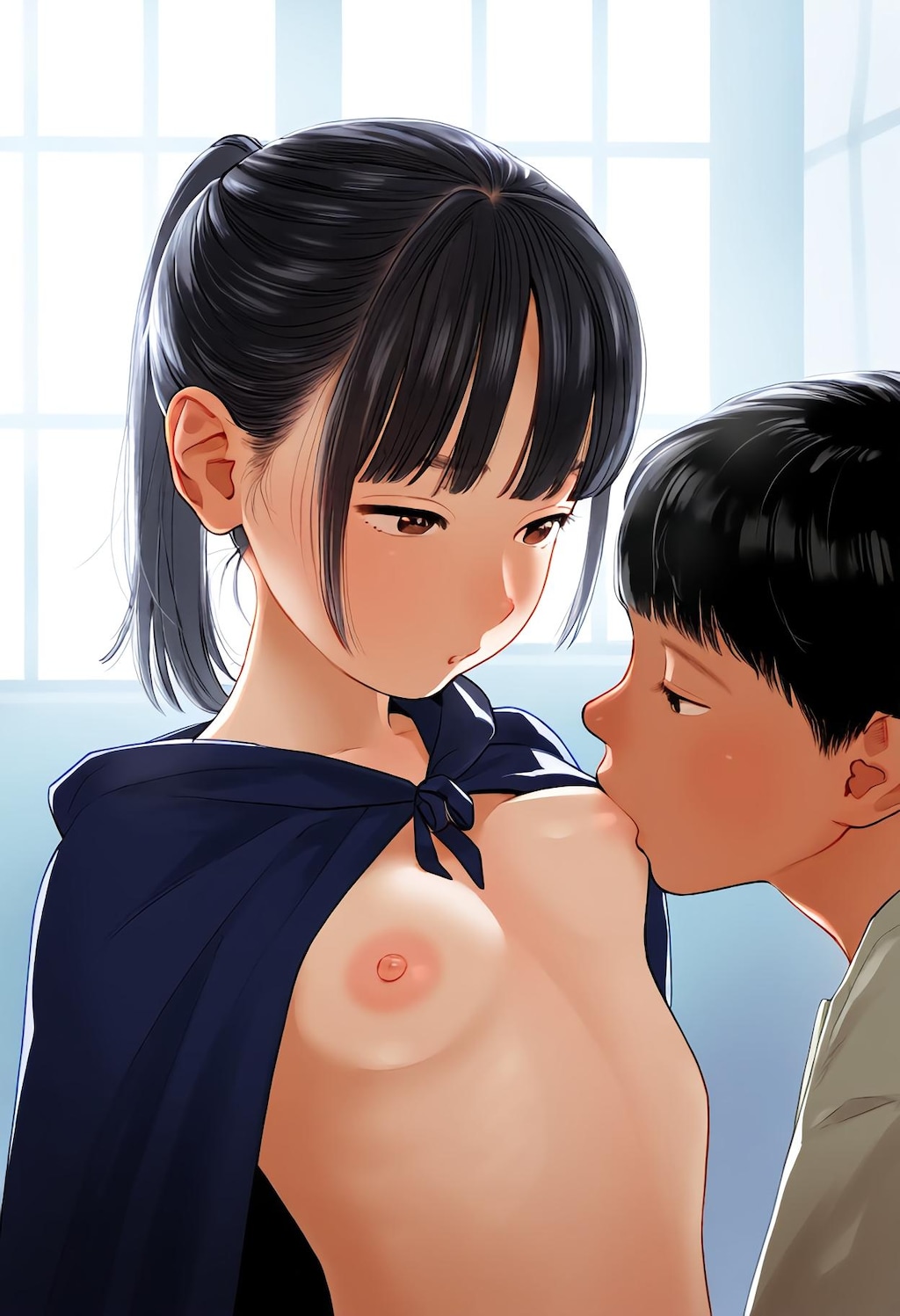 授乳ケープを使って授乳する少女