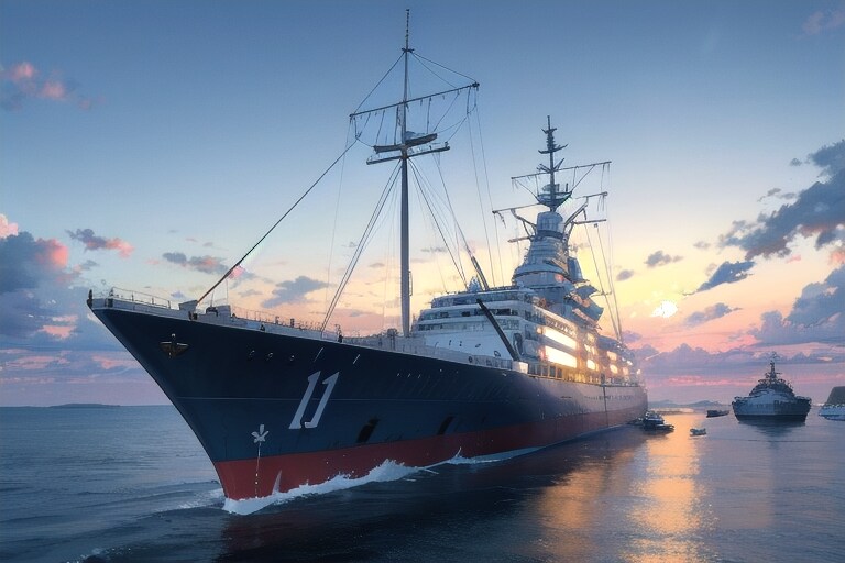 軍艦と夕焼け | の人気AIイラスト・グラビア