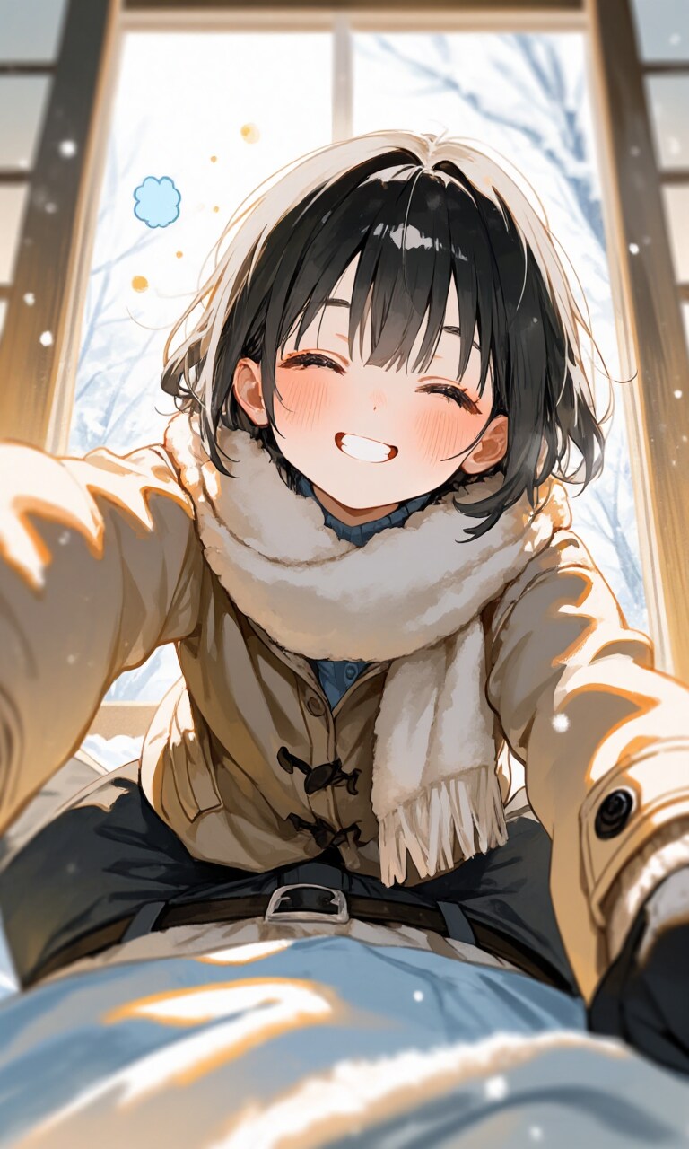 雪積もったからおきて遊ぼ！