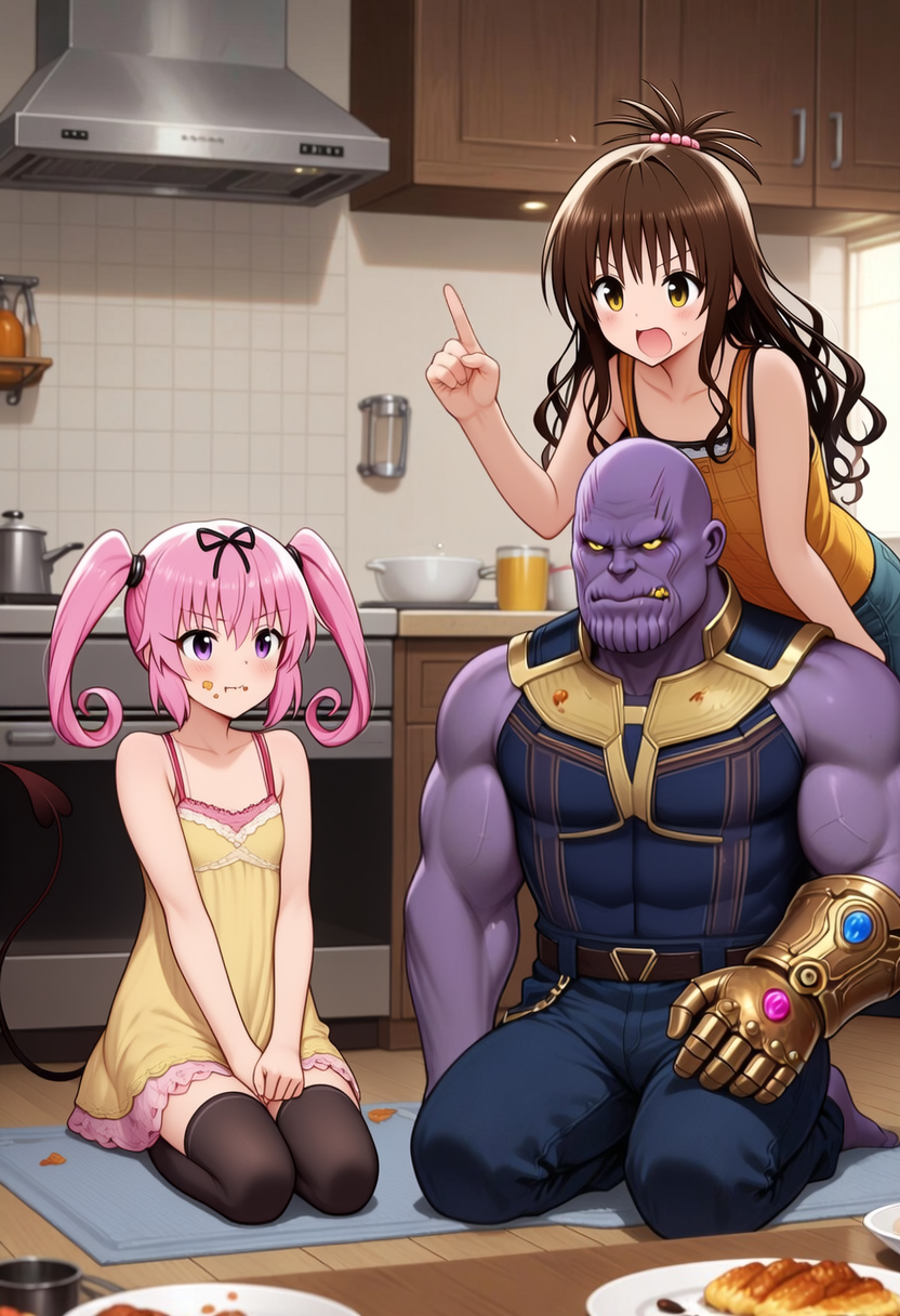 つまみ食いがバレて叱られる宇宙人たち