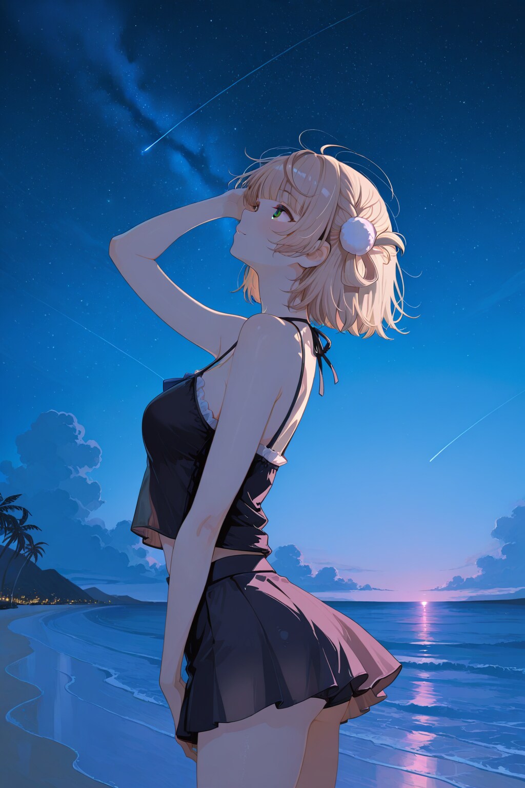 夜明け前の浜辺で