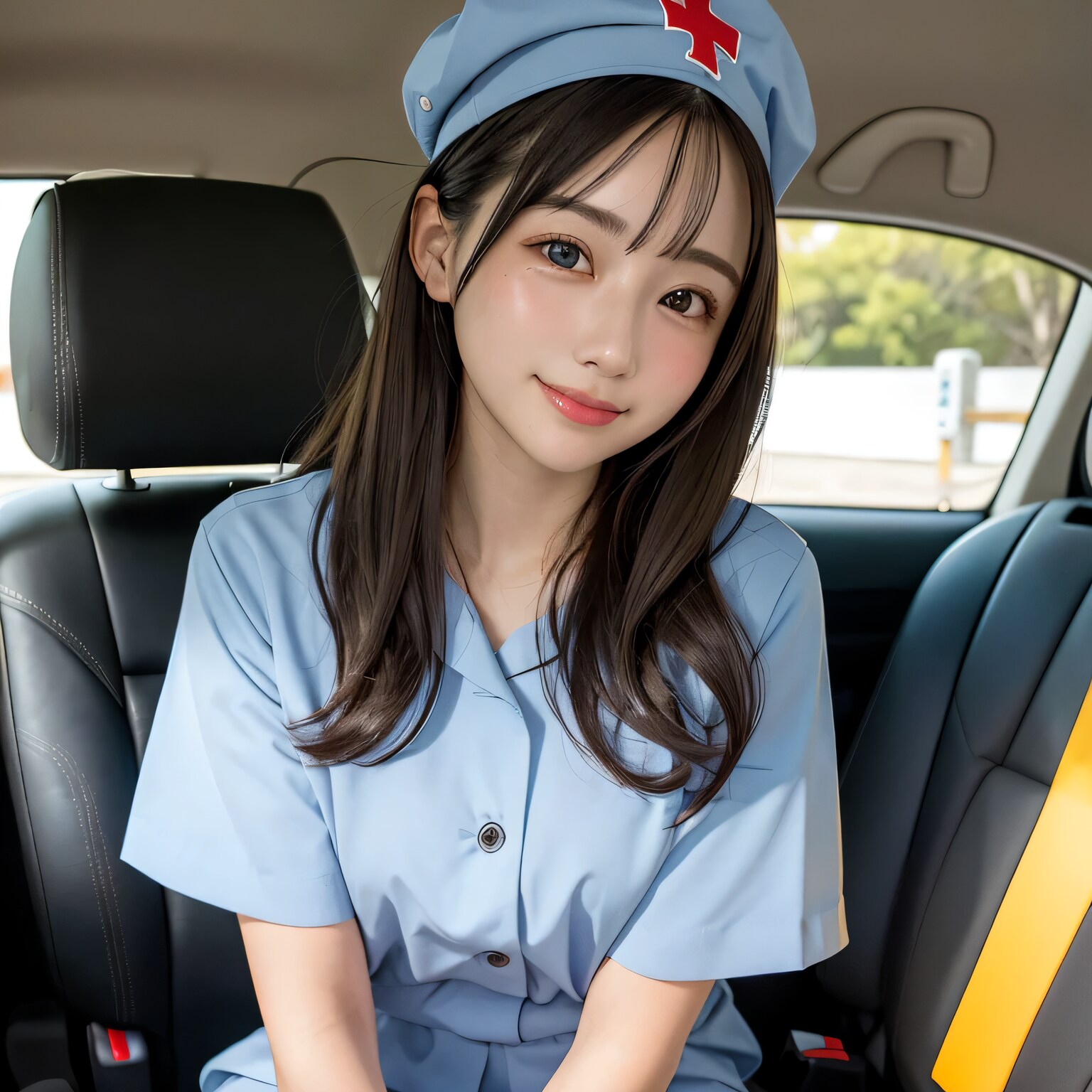 黒髪ロングで車内の美女３９ | の人気AIイラスト・グラビア